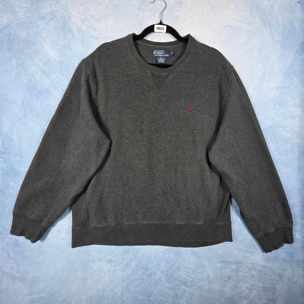 Polo Ralph Lauren Mens Crewneck Sweatshirt Gray Pima Cotton Pullover Large